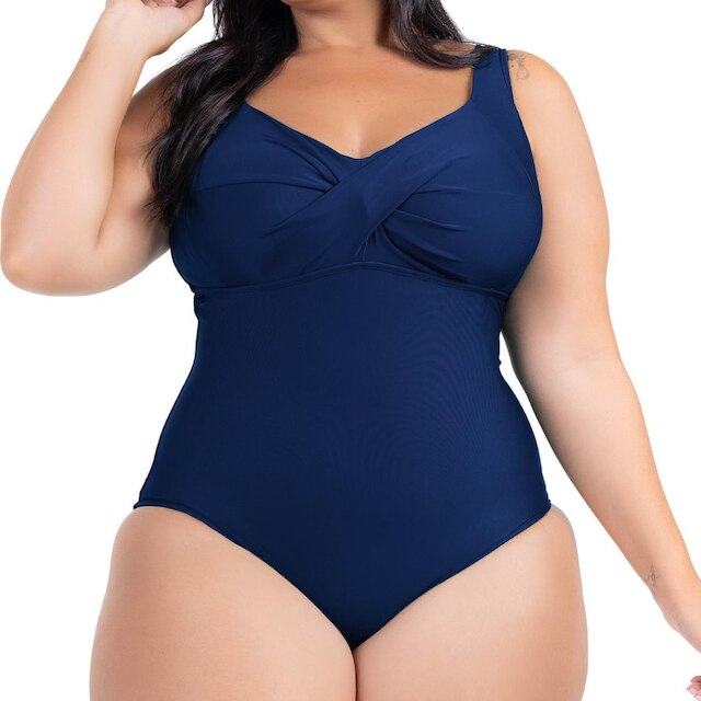 Maiô Acinturado Plus Size Modela Cintura Liso Casual