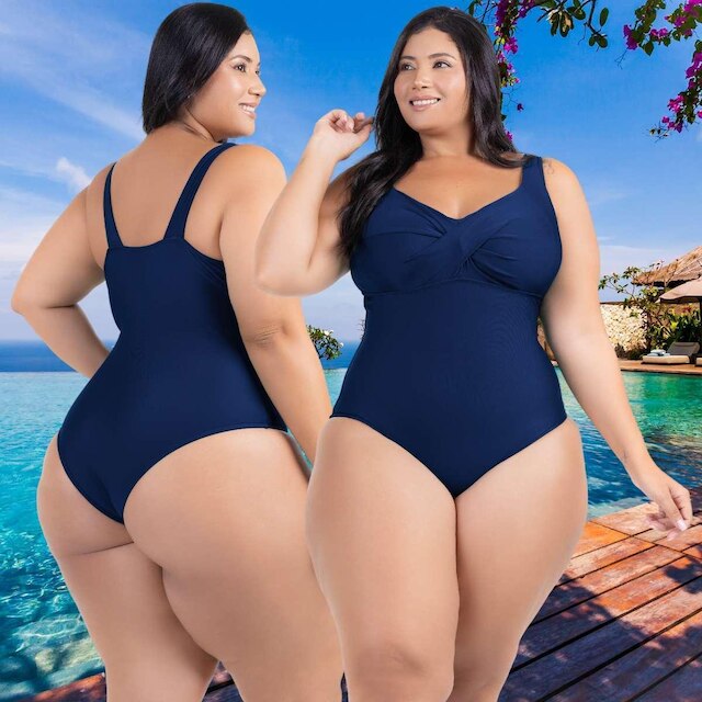 Maiô Acinturado Plus Size Modela Cintura Liso Casual