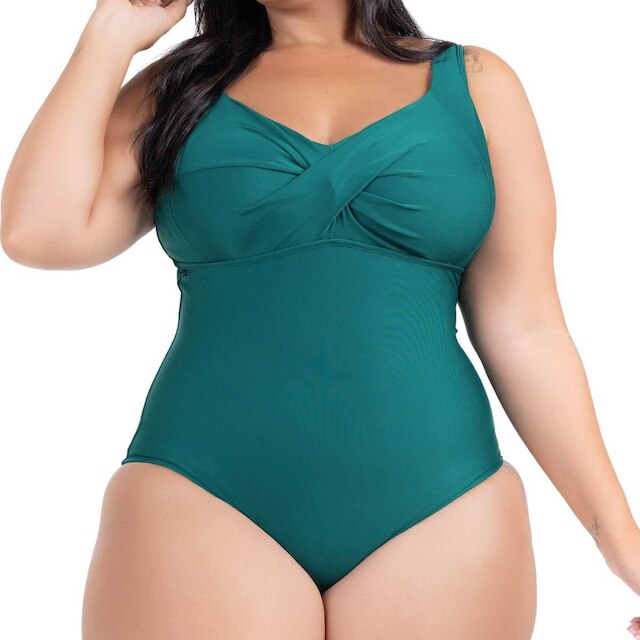 Maiô Acinturado Plus Size Modela Cintura Liso Casual