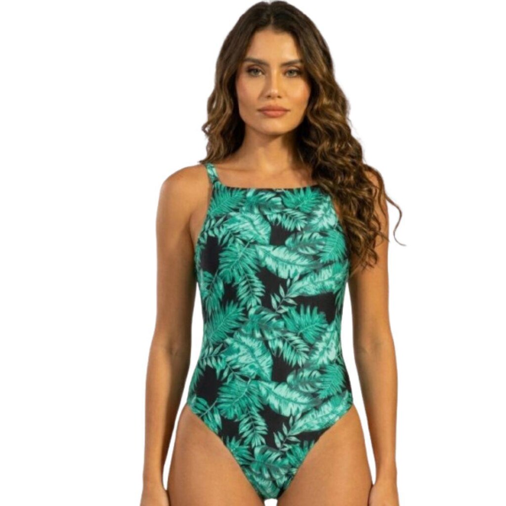 Maiô Costa Nua Estampado Serra e Mar Cavado Alça Regata Confortavel Para Verão Moda Praia Feminina