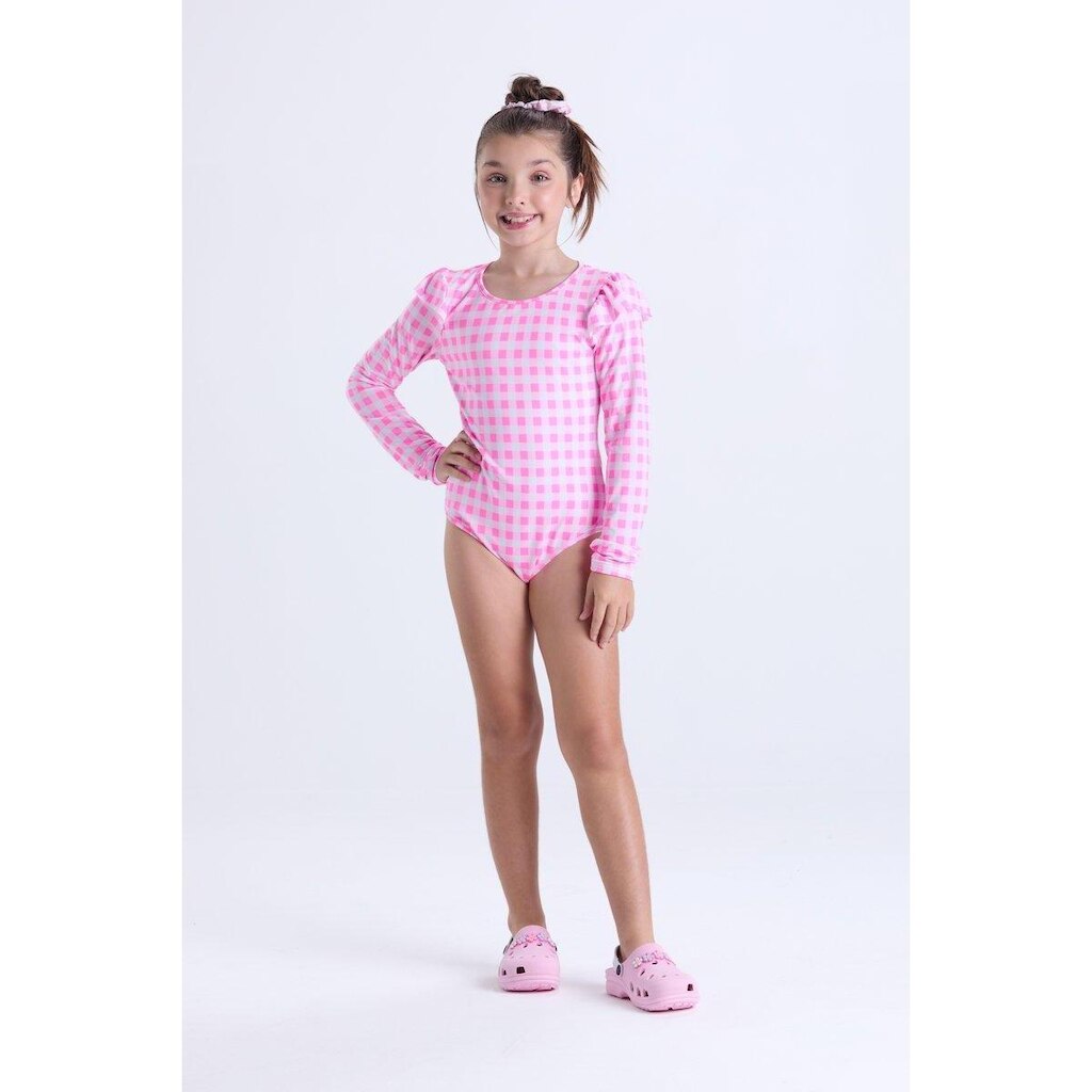 Maiô Infantil Feminino Manga Longa Babadinho