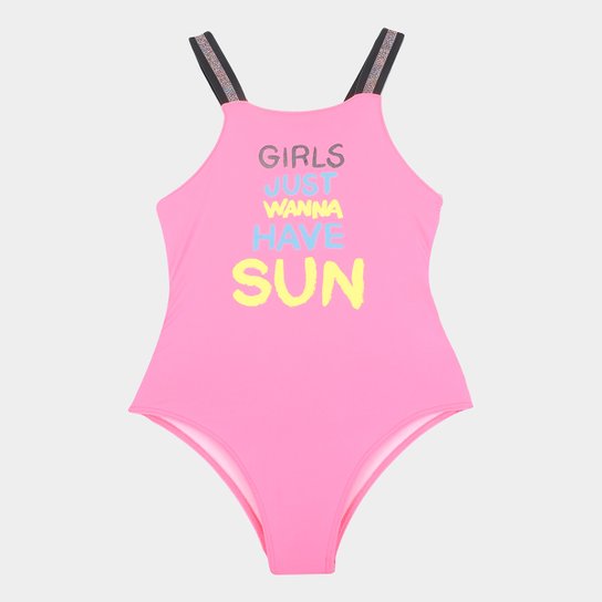 Maiô Infantil Marlan Neon e Foil Com Proteção UV50+ - Rosa