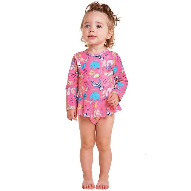 Maiô Manga Longa Bebê e Infantil Safari Rosa Tip Top
