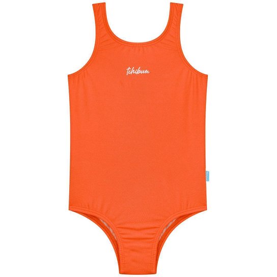 Maiô Natação Infantil com Touca Proteção UV50+ Laranja Neon Kamylus