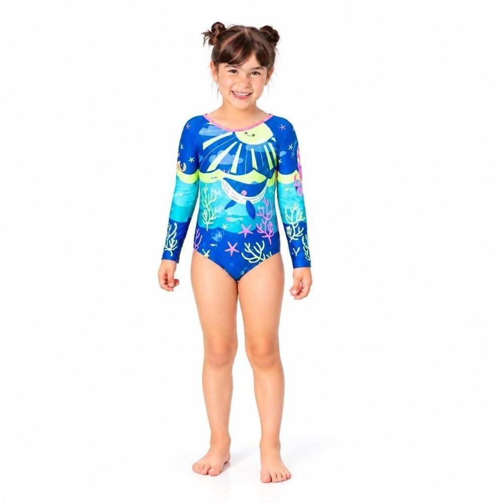 Maiô Praia Infantil Dia De Sol Azul Rosa Neon UV 50+ Tchibum
