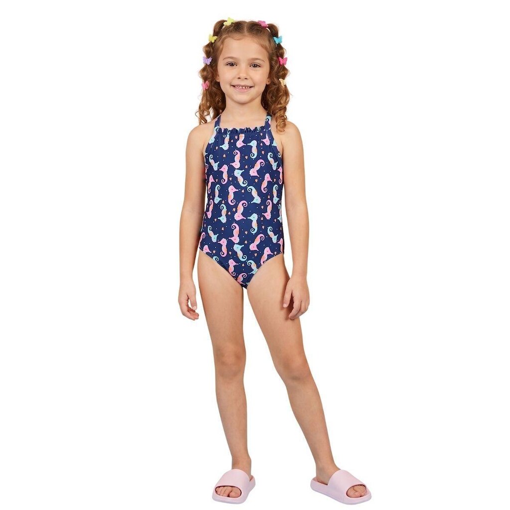 Maiô Praia Infantil Tip Top Cavalo Marinho Babado Kids UV50+