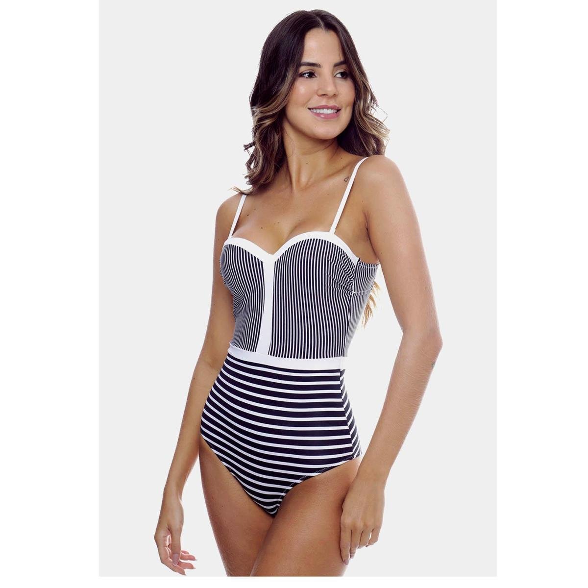 Maiô Sob Listrado Tomara que Caia com Alças Removíveis Feminino - Preto é ruim? Maiô Sob Listrado Tomara que Caia com Alças Removíveis Feminino - Preto é boa?