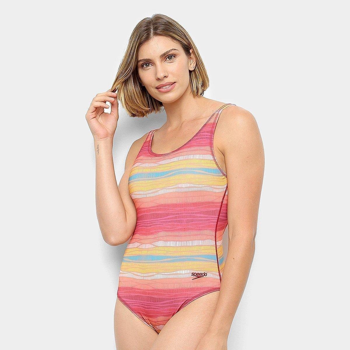 Maiô Speedo Layers - Rosa e Amarelo Menor preço em Maiô Speedo Layers - Rosa e Amarelo