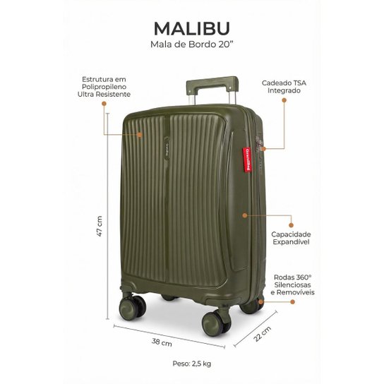Mala de bordo viagem polipropileno 20" Malibu