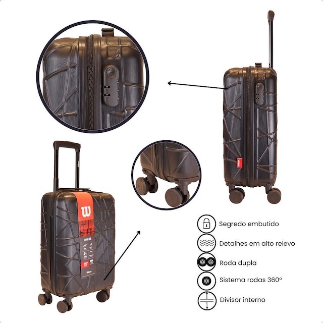 Mala Viagem Bordo Rodas Giro 360 Resistente 10kg Wilson