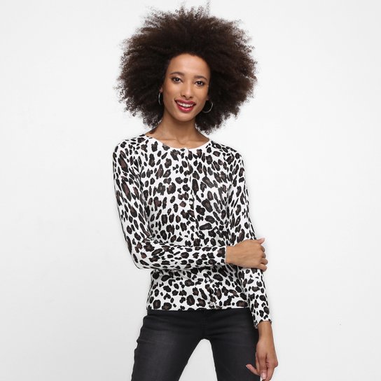 Malha Blue Bay Estampa Onça Feminina - Off White