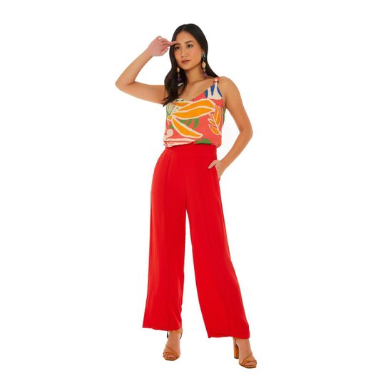 Maria Valentina Calça Maria.Valentina Pantalona Cós Alfaiataria Detalhe Viés Laranja - Laranja