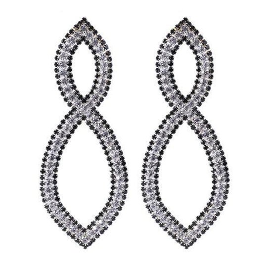 Maxi Brinco Atacado Bijuterias Prateado Com Strass Cristal E Fumê Talk Feminino - Prata