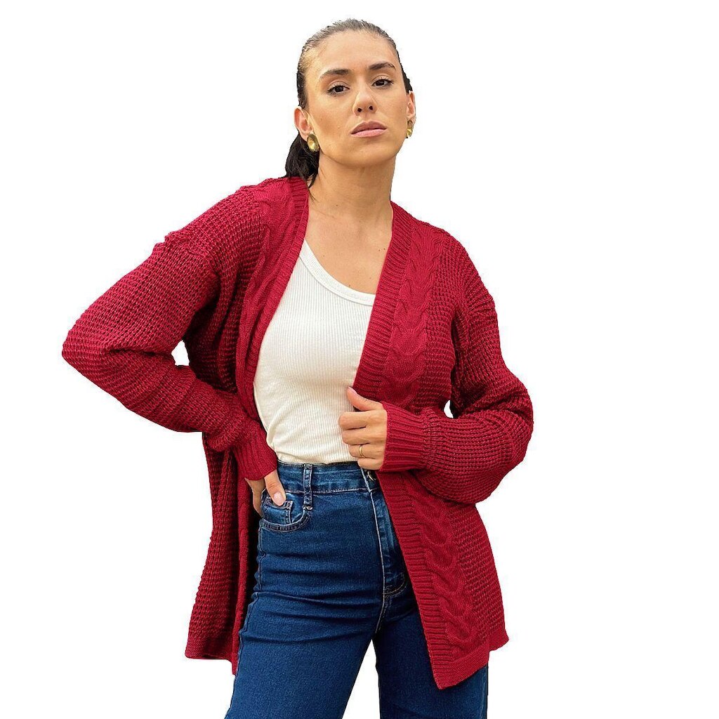 Máxi Cardigan Trançado Tricot Lã