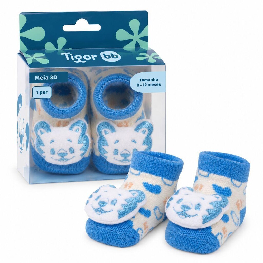 Meia 3 D Tigor T. Tigre Glow Azul 0-12 Meses