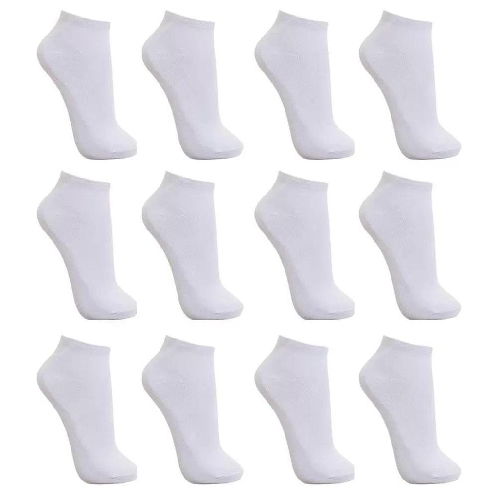Meia Cano Baixo Masculino Branca Algodão Kit 12 Pares de Meias