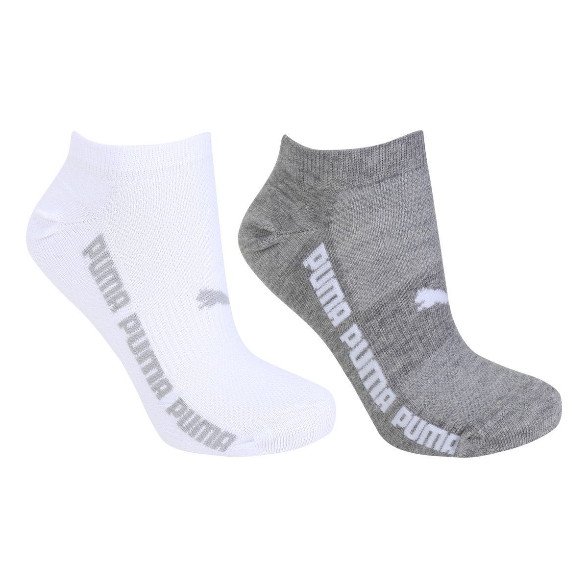 Meia Cano Curto Puma c/2 Pares - Branco+Cinza Menor preço em Meia Cano Curto Puma c/2 Pares - Branco+Cinza