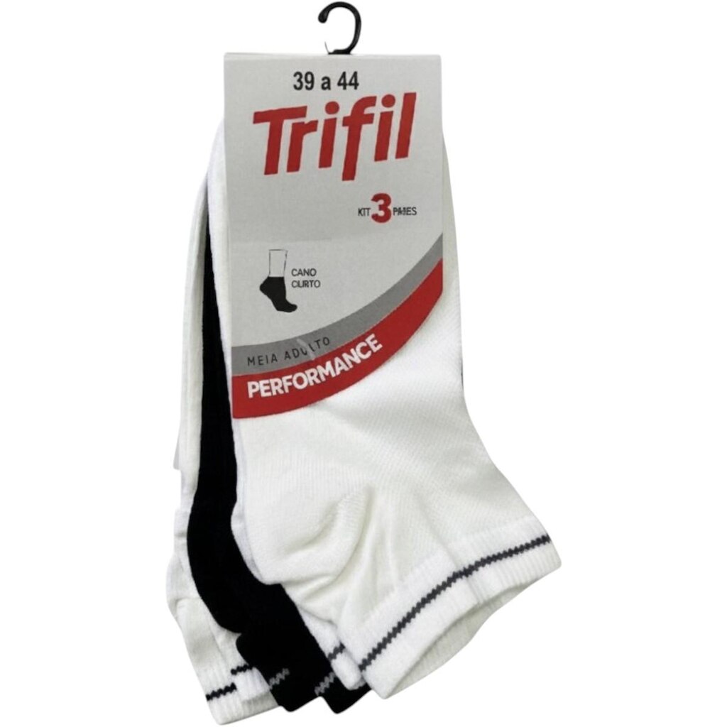 Meia Esportiva Kit 3 Pares Unissex Casual Dia a Dia Cano Curto Confortável Trifil T7020k