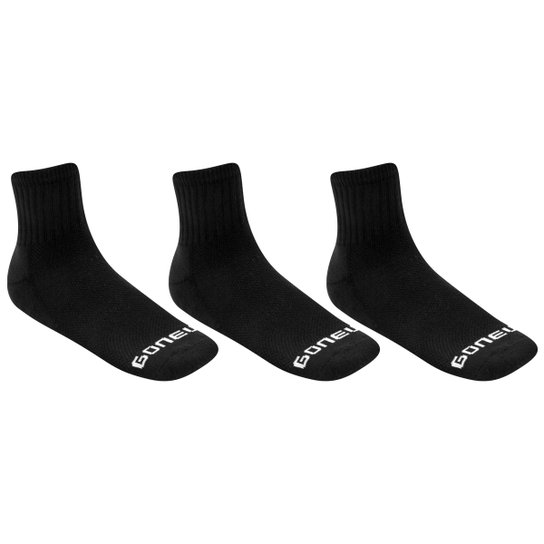 Meia GONEW Cano Médio Pacote c/ 3 Pares Numeração 34-38 - Preto+Branco