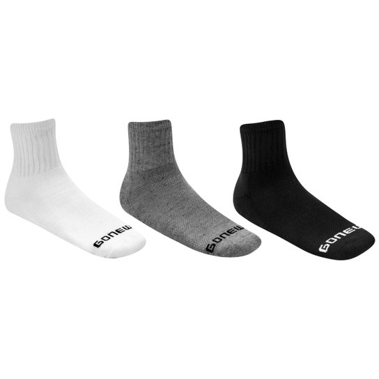 Meia GONEW Cano Médio Pacote c/ 3 Pares Numeração 34-38 - Branco+Cinza