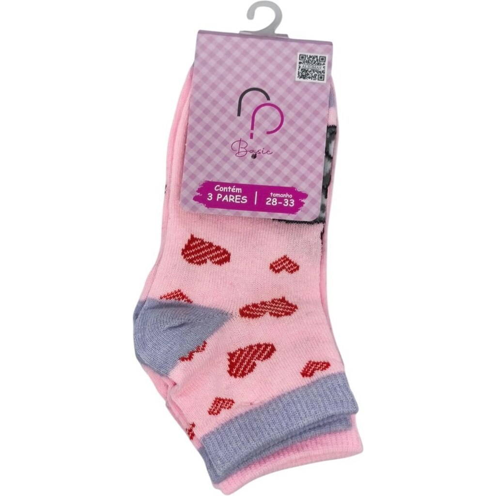 Meia Kit Infantil Menina 3 Pares Casual Dia a Dia Conforto Cano Curto Altomax 004rpjc21574