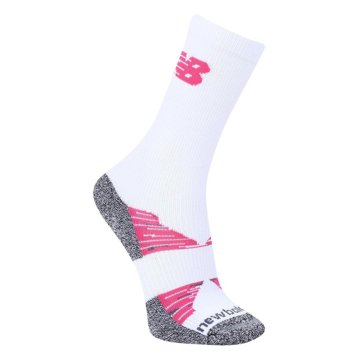 Meia New Balance Cano Alto Performance Run - Branco+Rosa Menor preço em Meia New Balance Cano Alto Performance Run - Branco+Rosa