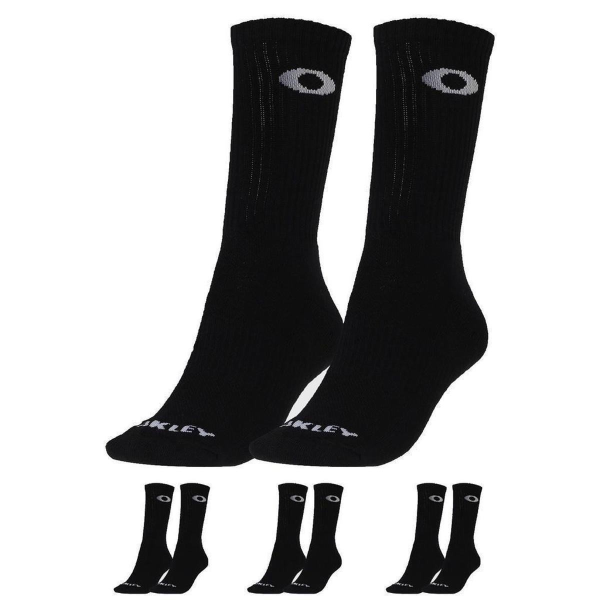 Meia Oakley Essential Crew Sock Alto Kit 3 Pares Masculina - Preto Menor preço em Meia Oakley Essential Crew Sock Alto Kit 3 Pares Masculina - Preto