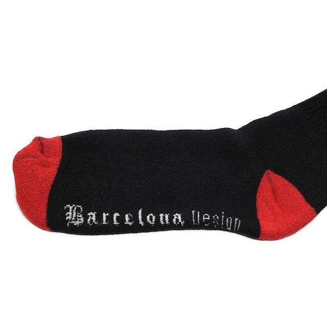 Meia Preta Cano Alto Listra Vermelha Barcelona Design