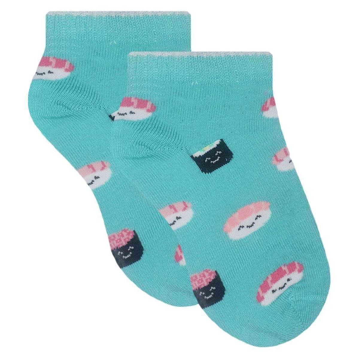 Meia Selene Sapatilha Meninas Estampada Infantil - Azul Menor preço em Meia Selene Sapatilha Meninas Estampada Infantil - Azul