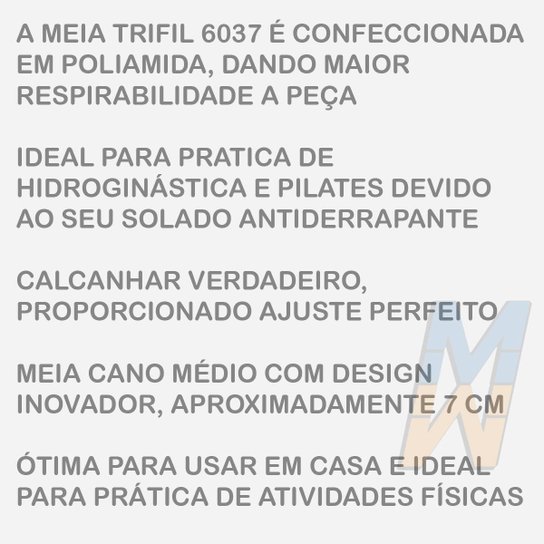 Meia Trifil 6037 Antiderrapante Hidroginástica Pilates Cano Médio