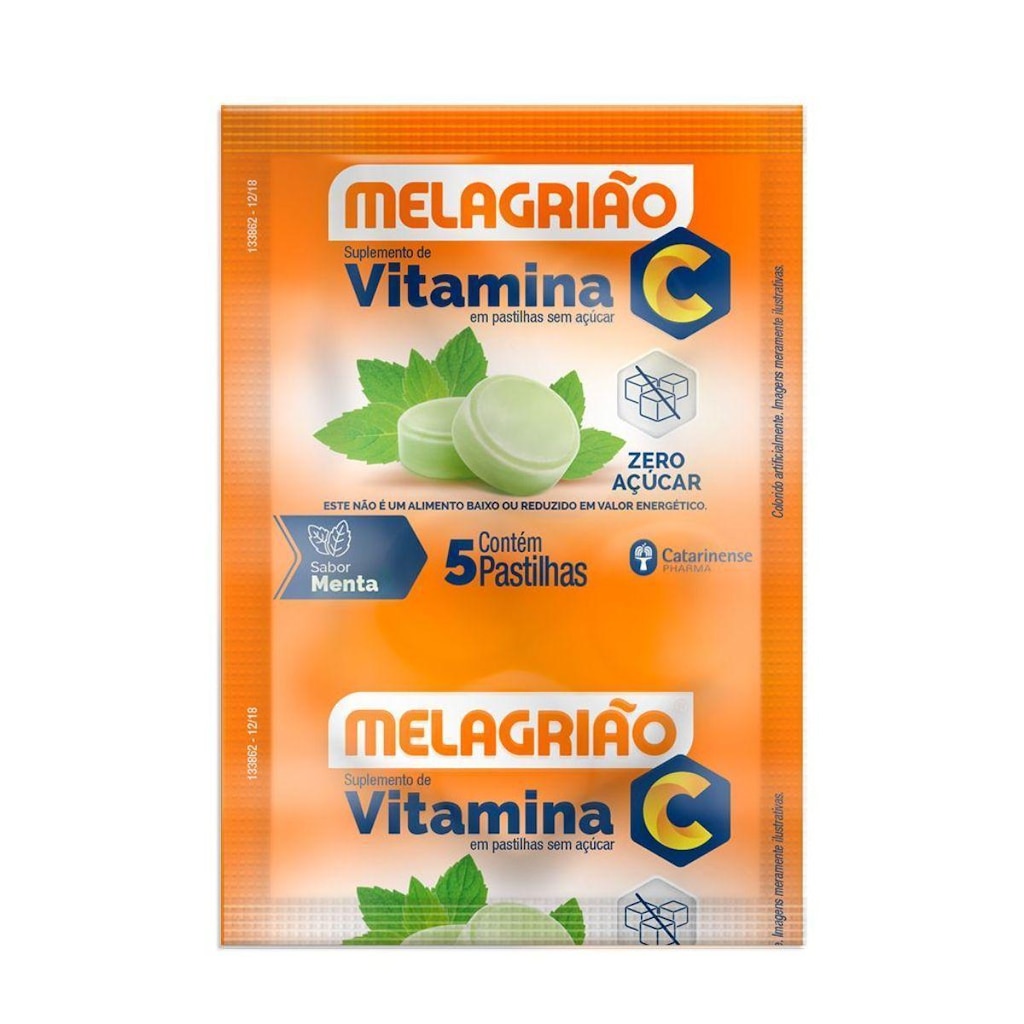 Melagrião Vitamina C Zero Açucar Sache 5 Pastilhas Catarinense