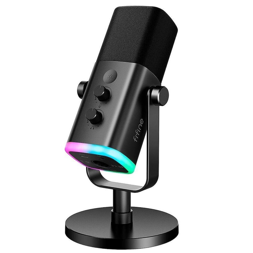 Microfone Dinâmico Gamer Fifine Ampligame, RGB, Cardióide, USB-C, Anti-Ruído, Para Streaming, - AM8