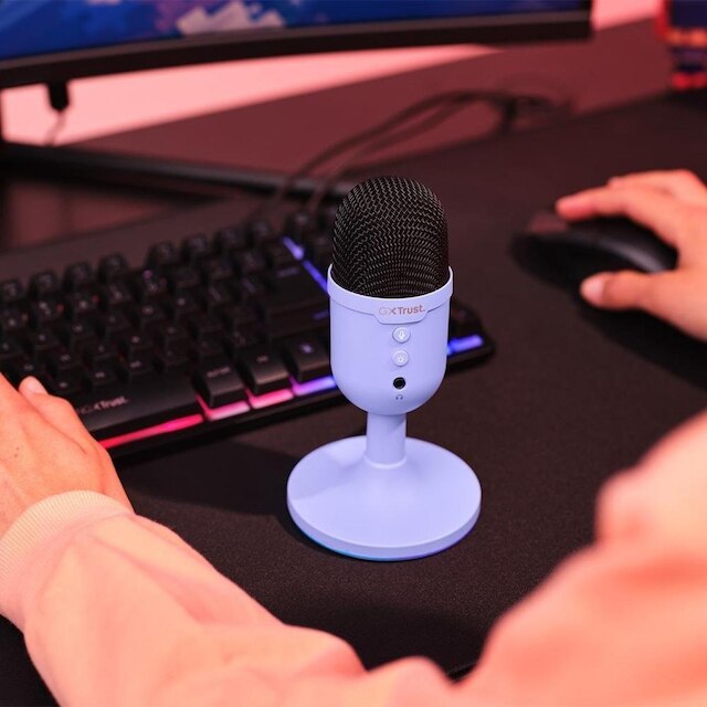 Microfone Gamer GXTrust 234P Yunix, RGB, Compacto, Filtro Pop Integrado, Botão de Mudo, USB, 25375