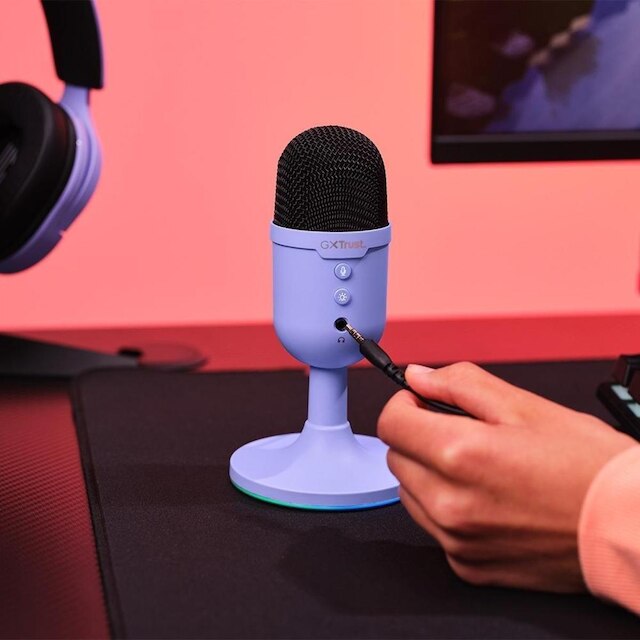 Microfone Gamer GXTrust 234P Yunix, RGB, Compacto, Filtro Pop Integrado, Botão de Mudo, USB, 25375
