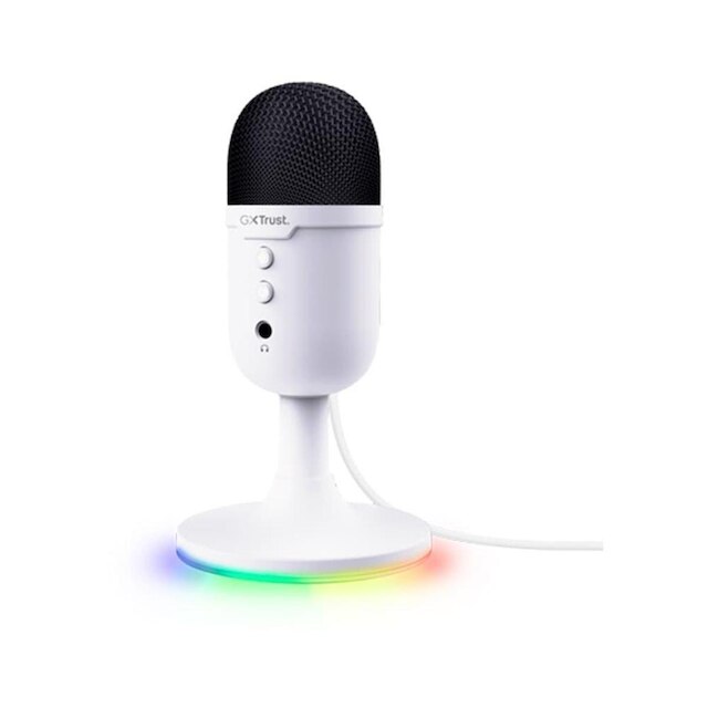 Microfone Gamer GXTrust 234W Yunix, RGB, Compacto, Filtro Pop Integrado, Botão de Mudo, USB, 25374