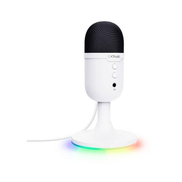 Microfone Gamer GXTrust 234W Yunix, RGB, Compacto, Filtro Pop Integrado, Botão de Mudo, USB, 25374