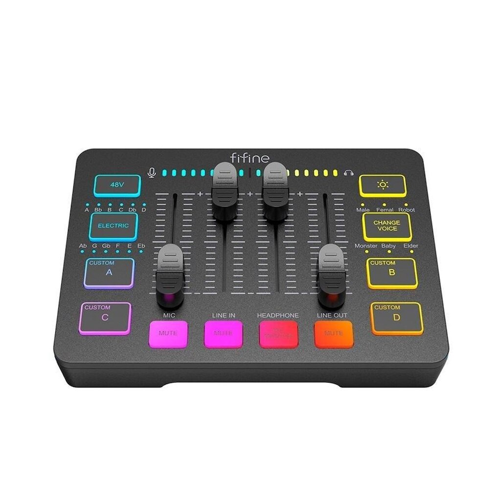 Mixer para Jogos Fifine Ampligame, XLR, USB, Efeito de Voz, Preto - SC3