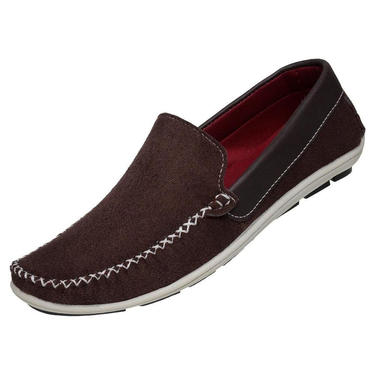 Mocassim Casual Masculino Liso em Camurça com Costura Manual - Café |  Zattini