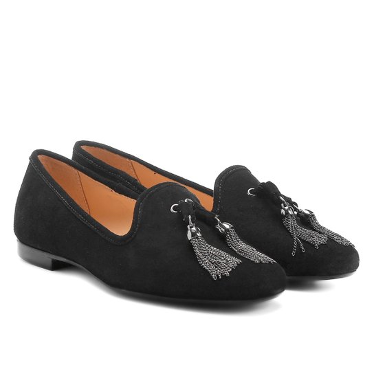 Mocassim Couro Luiza Barcelos Barbicachos Metal Feminino - Preto