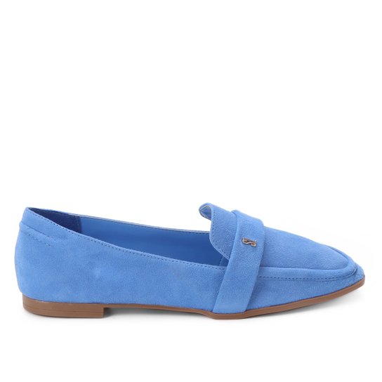 Mocassim Couro Santa Lolla Bico Fino Feminina - Azul Piscina