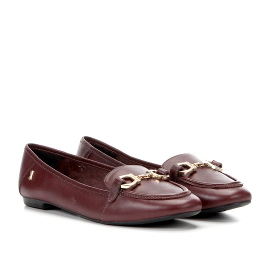 Mocassim Couro Santa Lolla Fivela Metálica Feminina - Vinho