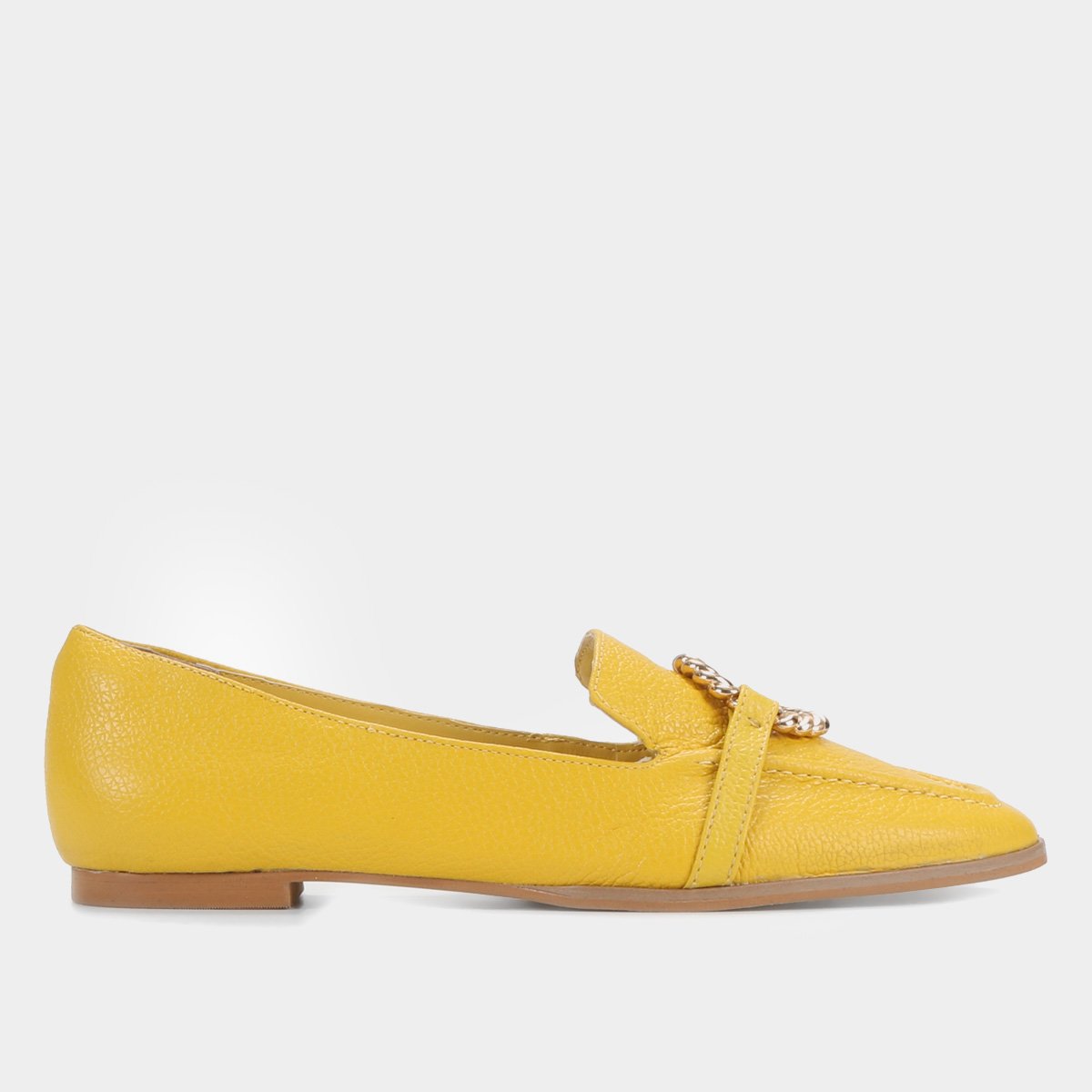 Mocassim Couro Shoestock Argola Metal Feminino - Amarelo Menor preço em Mocassim Couro Shoestock Argola Metal Feminino - Amarelo