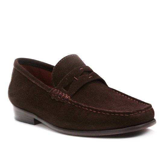 Mocassim Couro Shoestock Camurça Gravata Masculino - Café