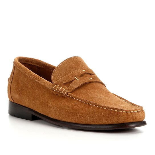Mocassim Couro Shoestock Camurça Gravata Masculino - Caramelo