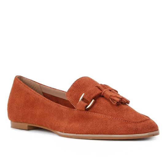 Mocassim Couro Shoestock Camurça Tassel Feminino - Caramelo