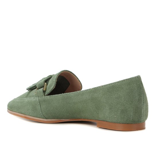 Mocassim Couro Shoestock Camurça Tassel Feminino - Verde