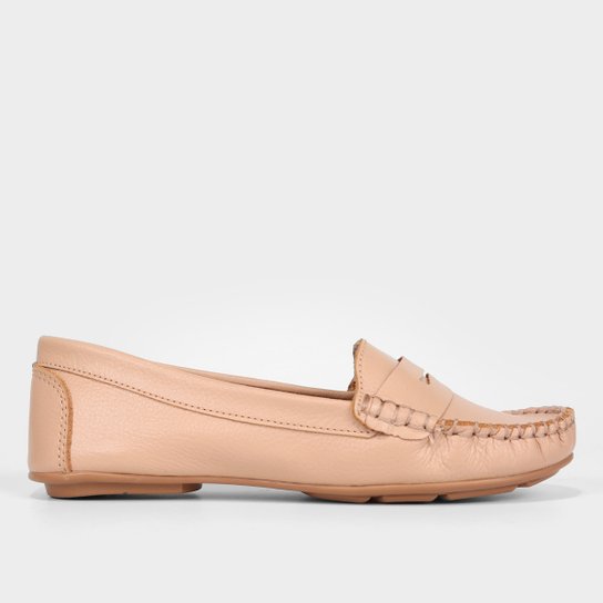 Mocassim Couro Shoestock Floater Gravata Feminino - Nude