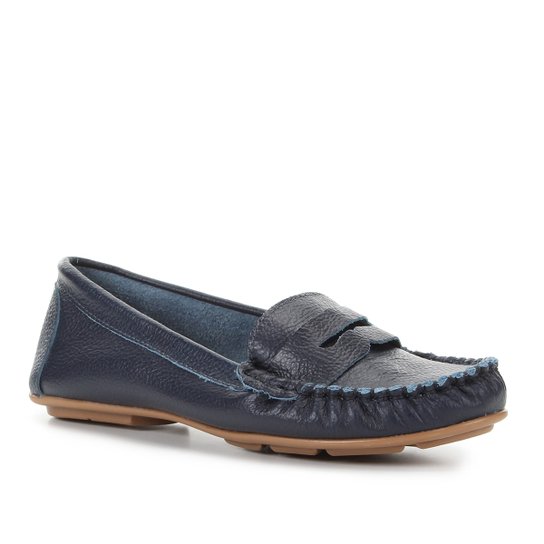 Mocassim Couro Shoestock Floater Gravata Feminino - Marinho