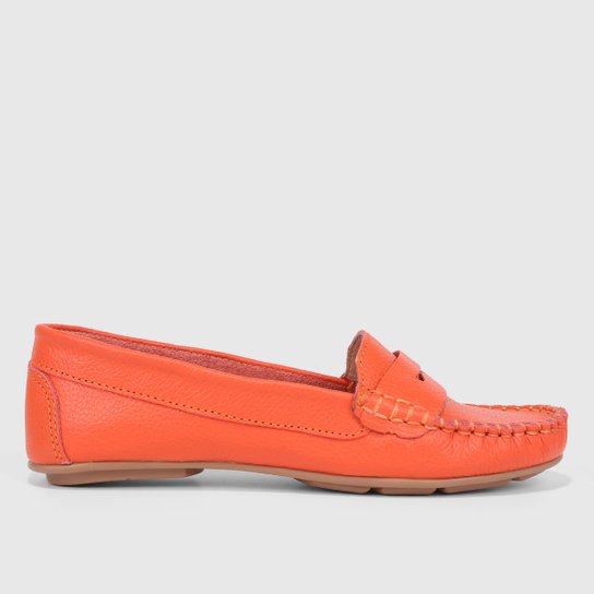 Mocassim Couro Shoestock Floater Gravata Feminino - Laranja