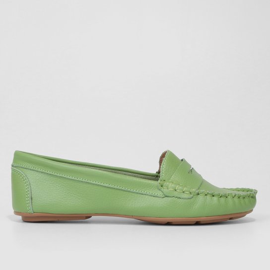 Mocassim Couro Shoestock Floater Gravata Feminino - Verde